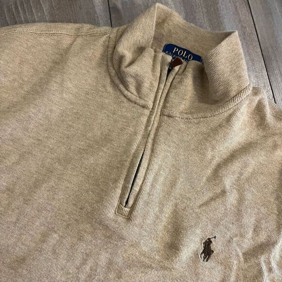 Polo Ralph Lauren Tan Quarterzip Sweater Men Large - Picture 2 of 6